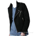 Black Melton Men's Biker Jacket with Anti-silver Snap Button to Epaulet and Collar Leaf